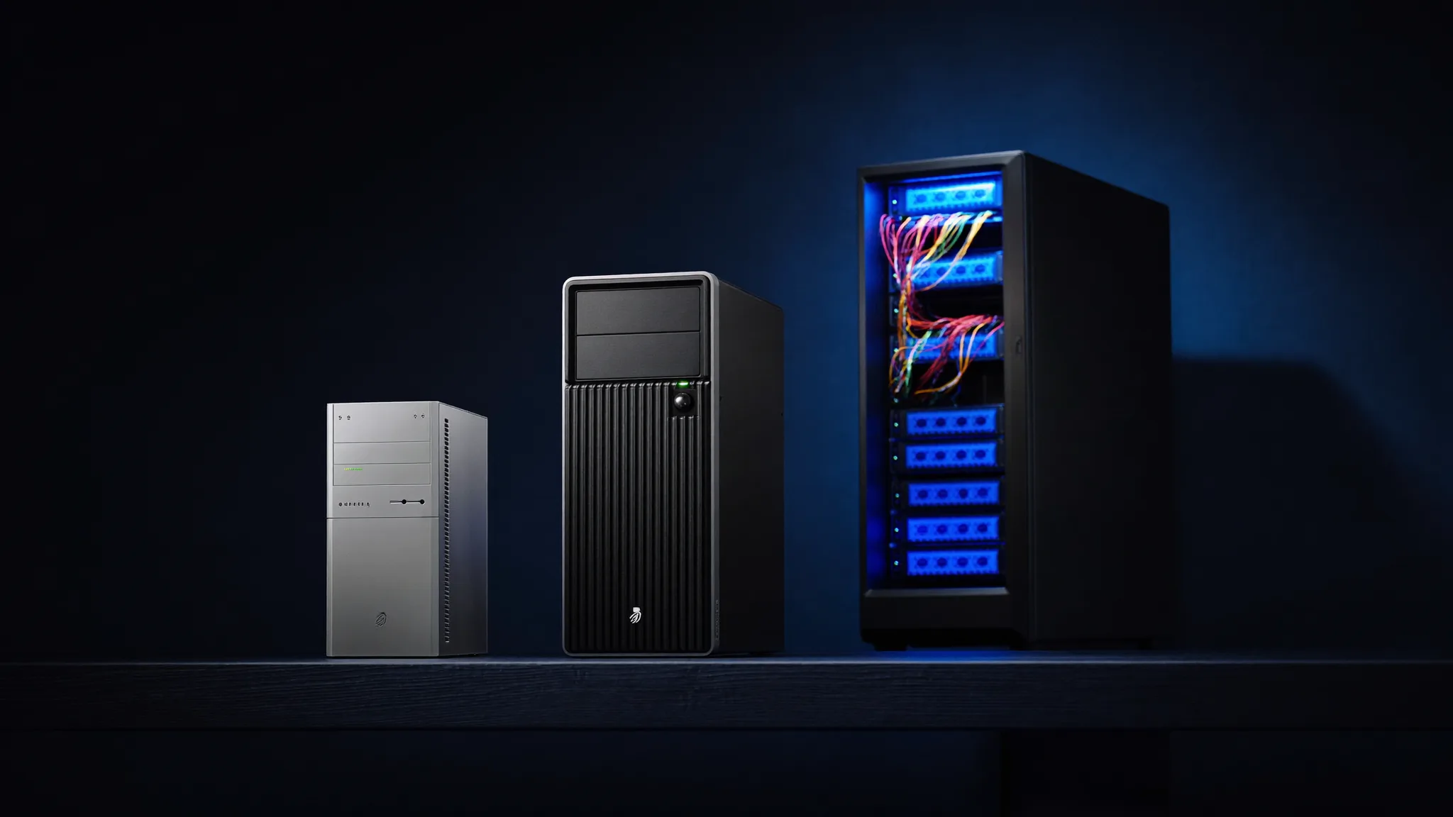 The TechFides hardware family, from mini desktop to government scale server rack